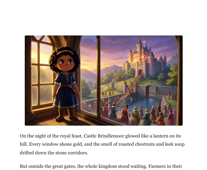 A Print at Home page of Princess Tamsin and the Stuck Drawbridge: one picture above its words
