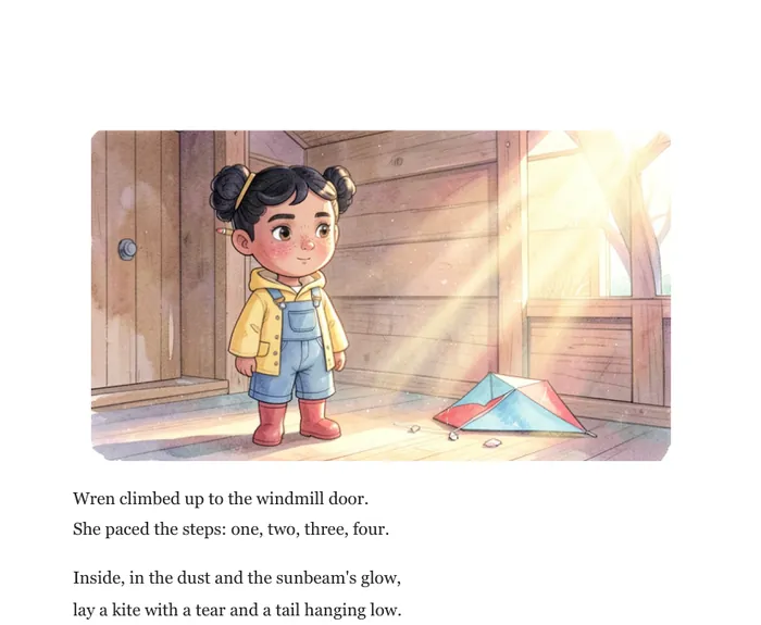 A Print at Home page: Wren at the windmill door above the first verse